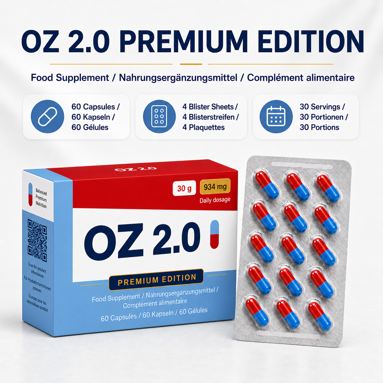 OZ 2.0 Premium Edition – Matcha, Spirulina, Apple Cider Vinegar, L-Carnitine, Zinc & Chromium Food Supplement – 60 Capsules