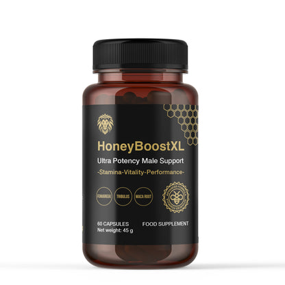 HoneyBoostXL Male Support Formula – L-Arginine, Tribulus, Maca & Ginseng – 60 Vegan Capsules