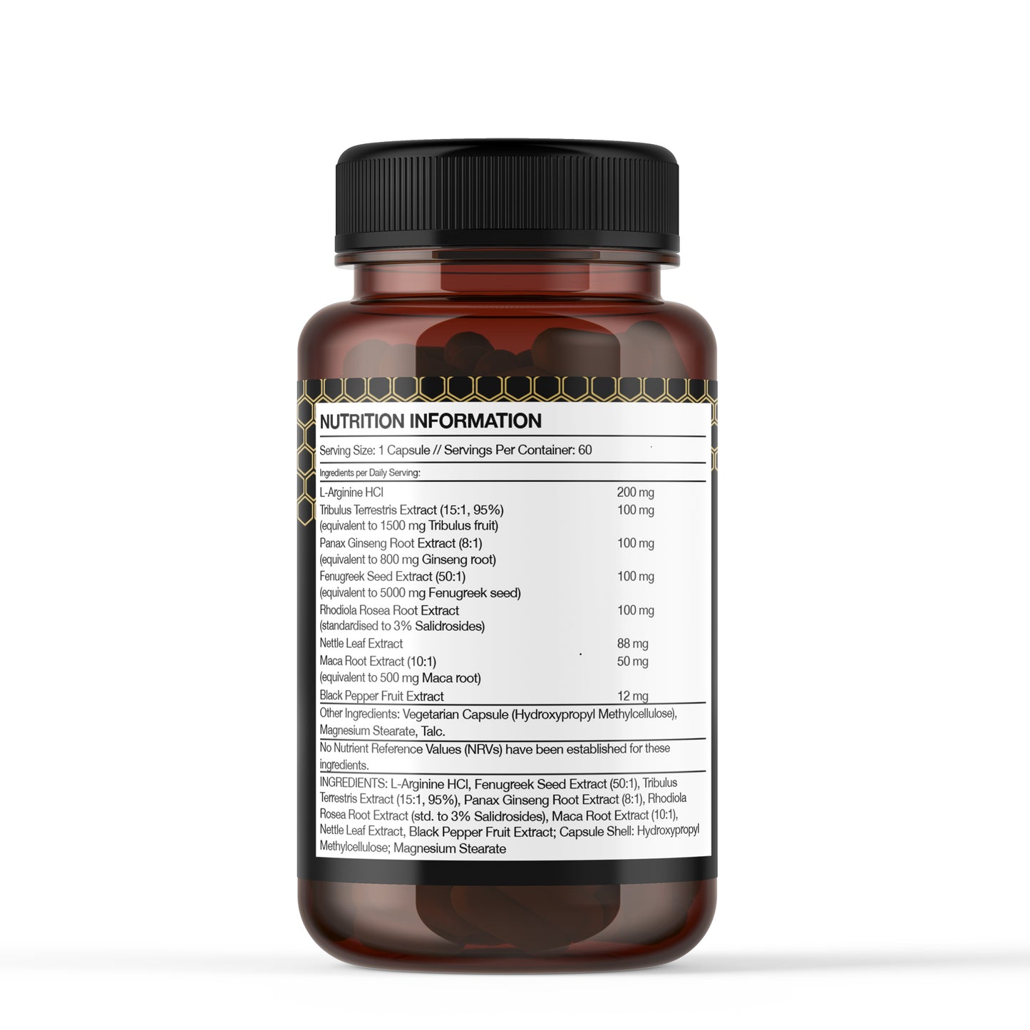 HoneyBoostXL Male Support Formula – L-Arginine, Tribulus, Maca & Ginseng – 60 Vegan Capsules