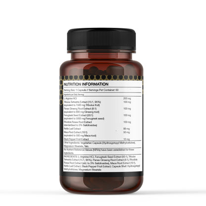 HoneyBoostXL Male Support Formula – L-Arginine, Tribulus, Maca & Ginseng – 60 Vegan Capsules