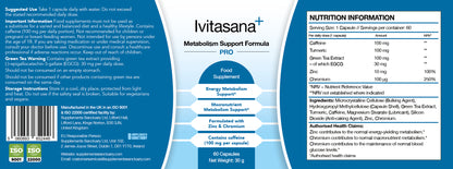 vitasana+ Metabolism Support PRO – Zinc & Chromium Formula with Green Tea & Caffeine – 60 Vegan Capsules