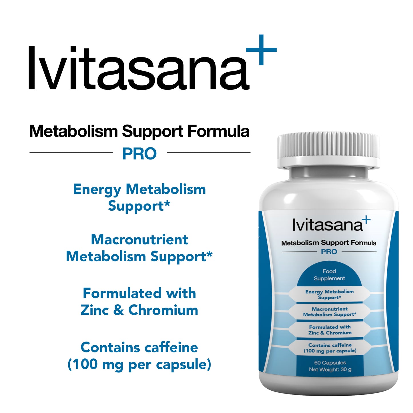 vitasana+ Metabolism Support PRO – Zinc & Chromium Formula with Green Tea & Caffeine – 60 Vegan Capsules