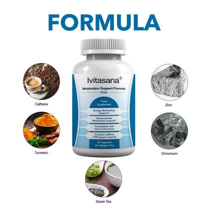 vitasana+ Metabolism Support PRO – Zinc & Chromium Formula with Green Tea & Caffeine – 60 Vegan Capsules