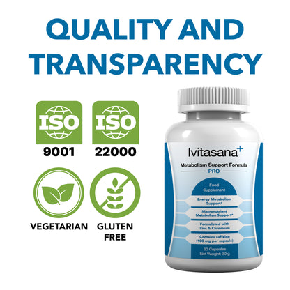 vitasana+ Metabolism Support PRO – Zinc & Chromium Formula with Green Tea & Caffeine – 60 Vegan Capsules