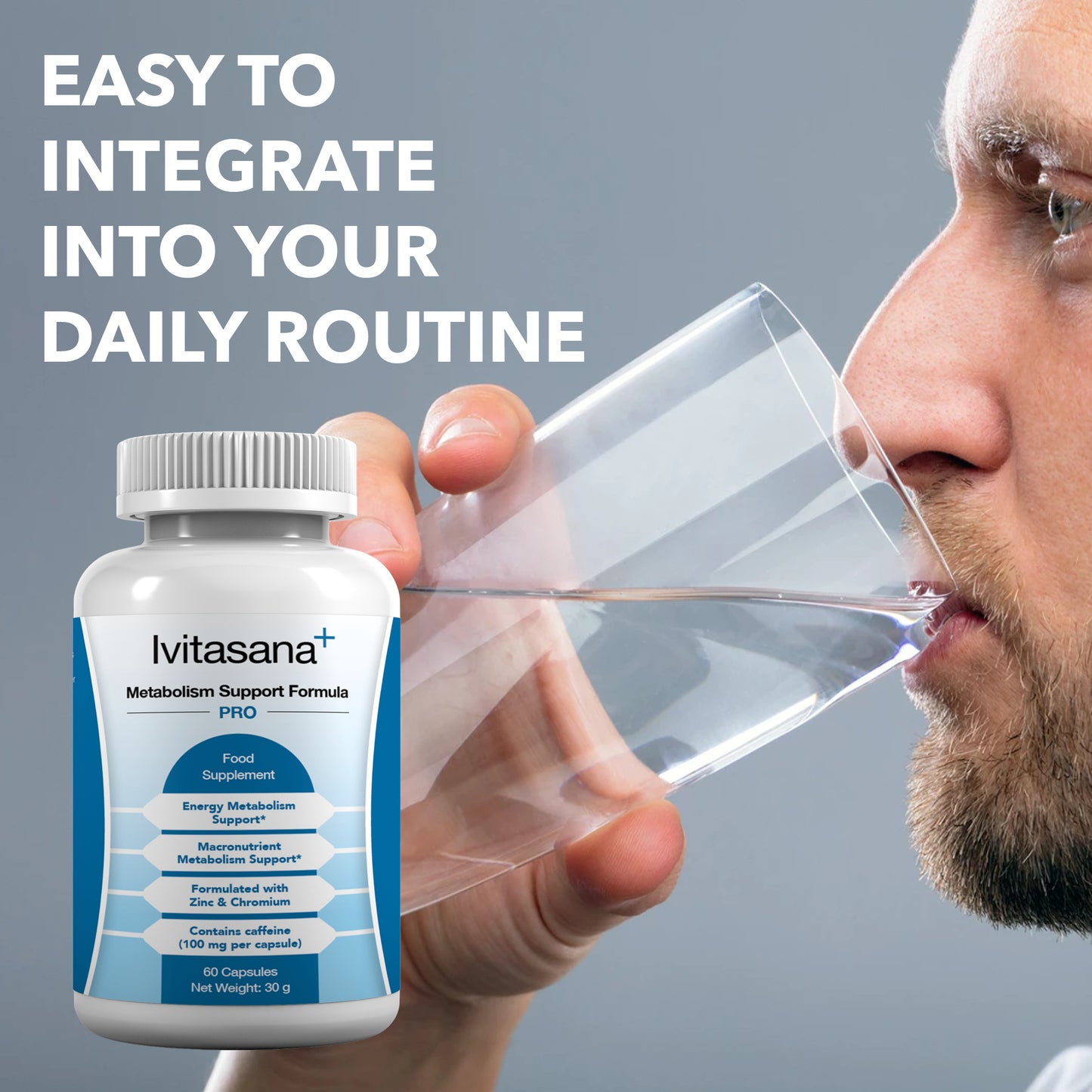 vitasana+ Metabolism Support PRO – Zinc & Chromium Formula with Green Tea & Caffeine – 60 Vegan Capsules