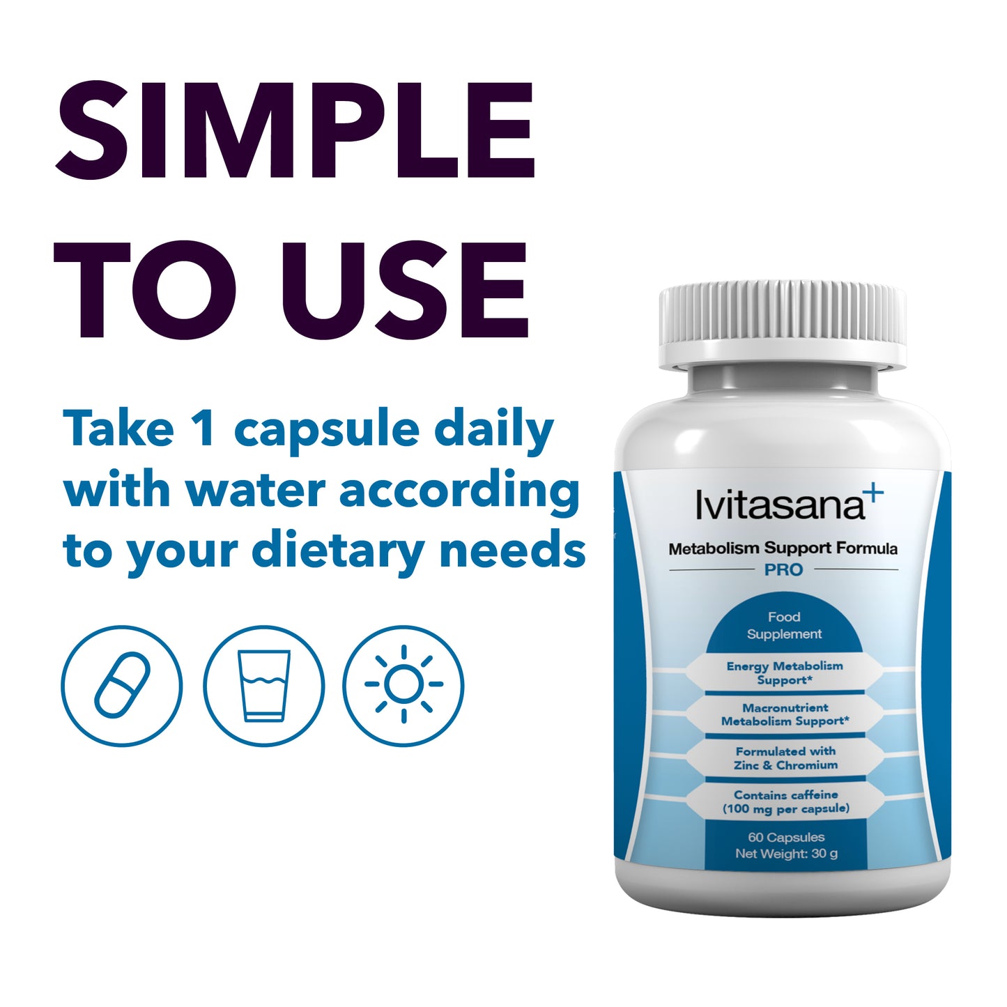 vitasana+ Metabolism Support PRO – Zinc & Chromium Formula with Green Tea & Caffeine – 60 Vegan Capsules