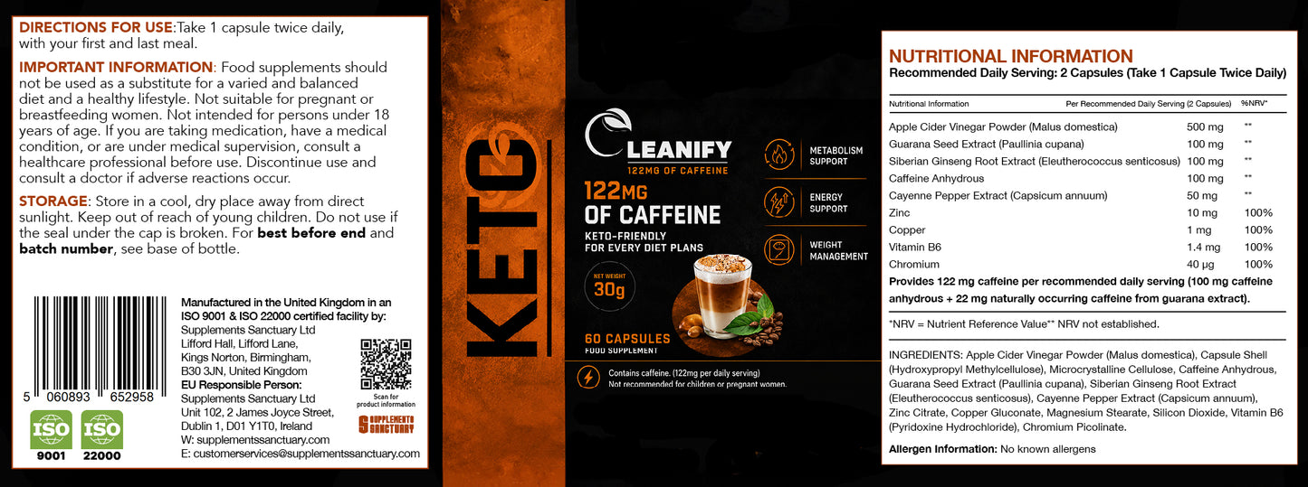 Leanify Caffeine & Guarana Food Supplement – 60 Capsules