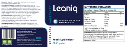 Leaniq Metabolic Support – Green Tea, Chromium & Zinc with Caffeine – 60 Vegan Capsules