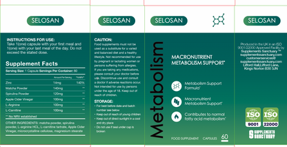 SELOSAN Metabolism Support – Matcha, Spirulina & L-Carnitine – 60 Capsules