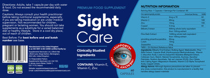 Sight Care Eye Support Formula – Lutein, Zeaxanthin, Bilberry & Zinc – 60 Capsules