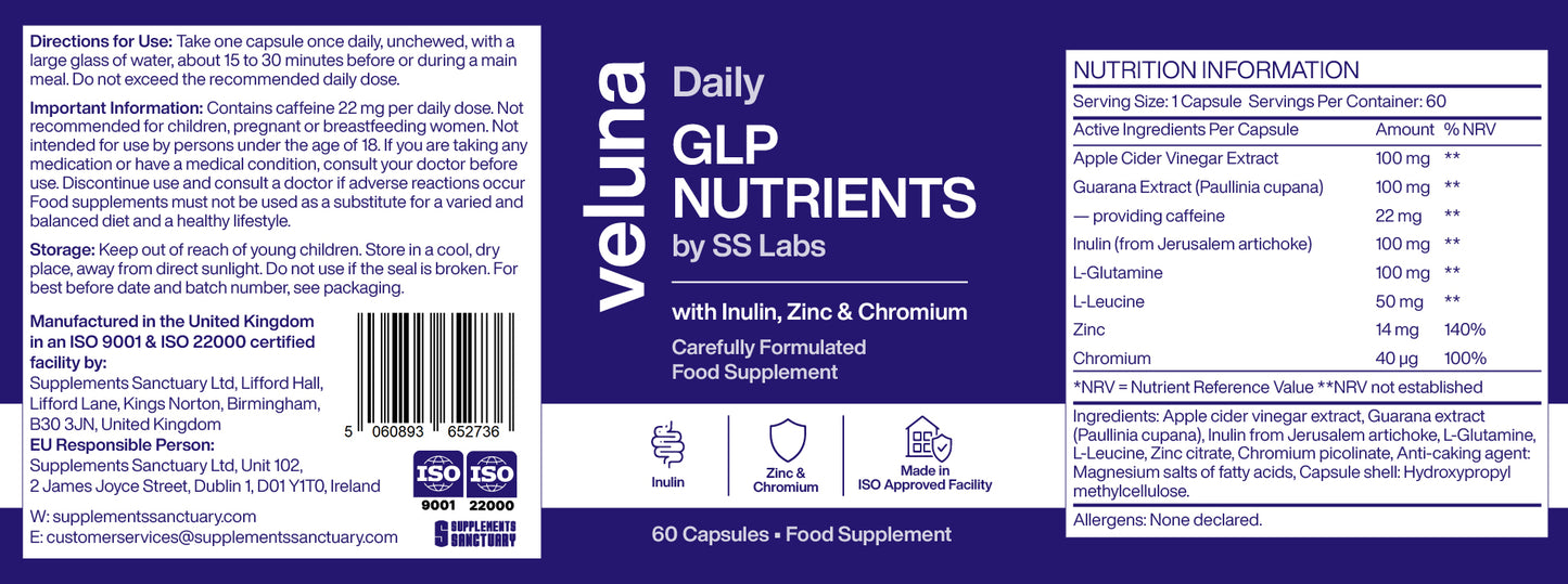 Veluna Daily GLP Nutrients by SS Labs – Food Supplement – 60 Capsules