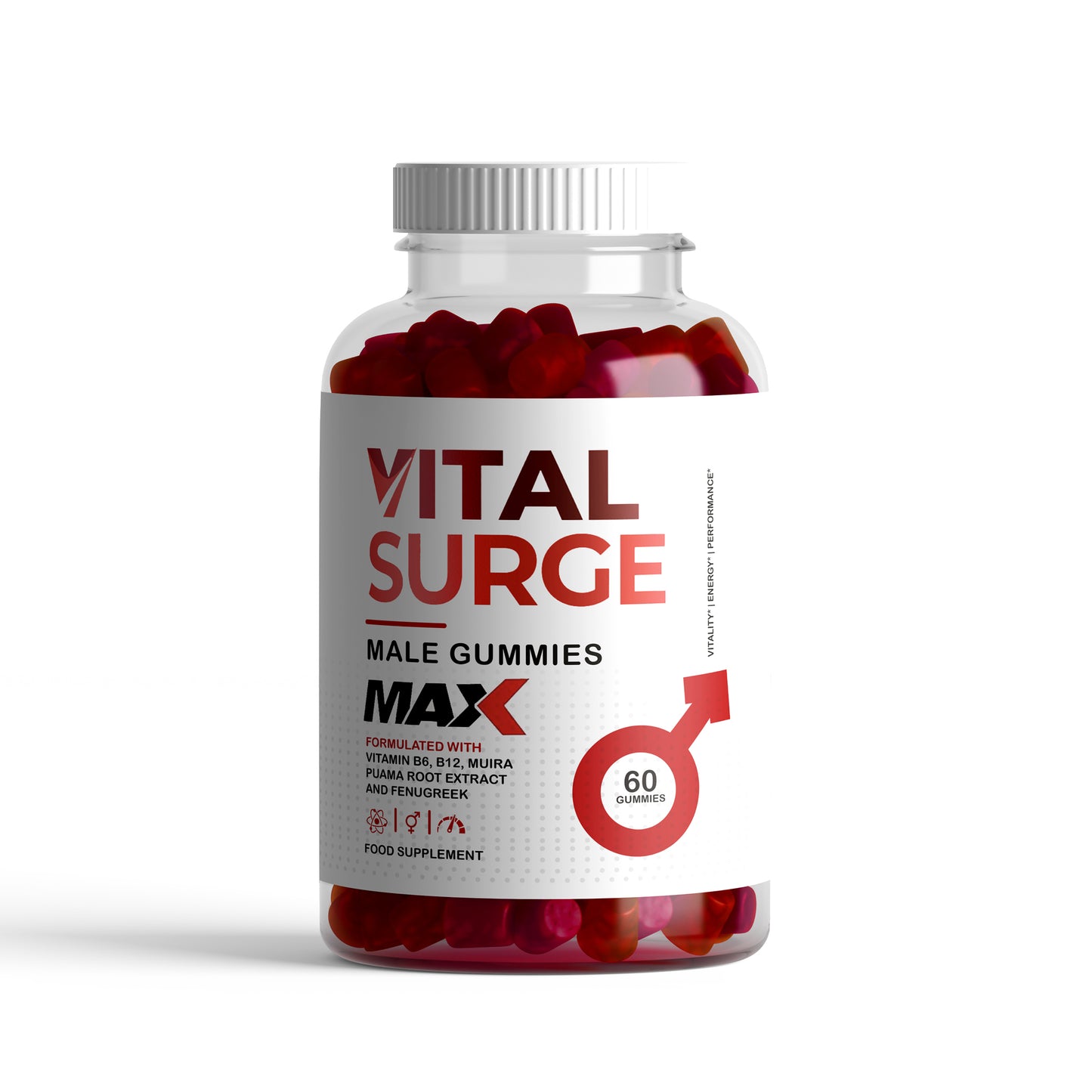 Vital Surge MAX Male Gummies – L-Arginine, Maca & Ashwagandha – 60 Gummies